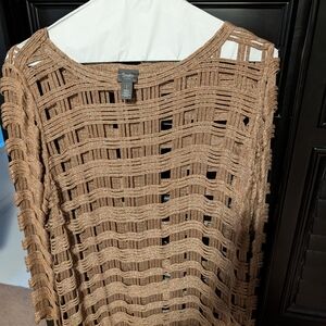 Brown Metallic Woven Long Sleeve Knit Top. Size 1